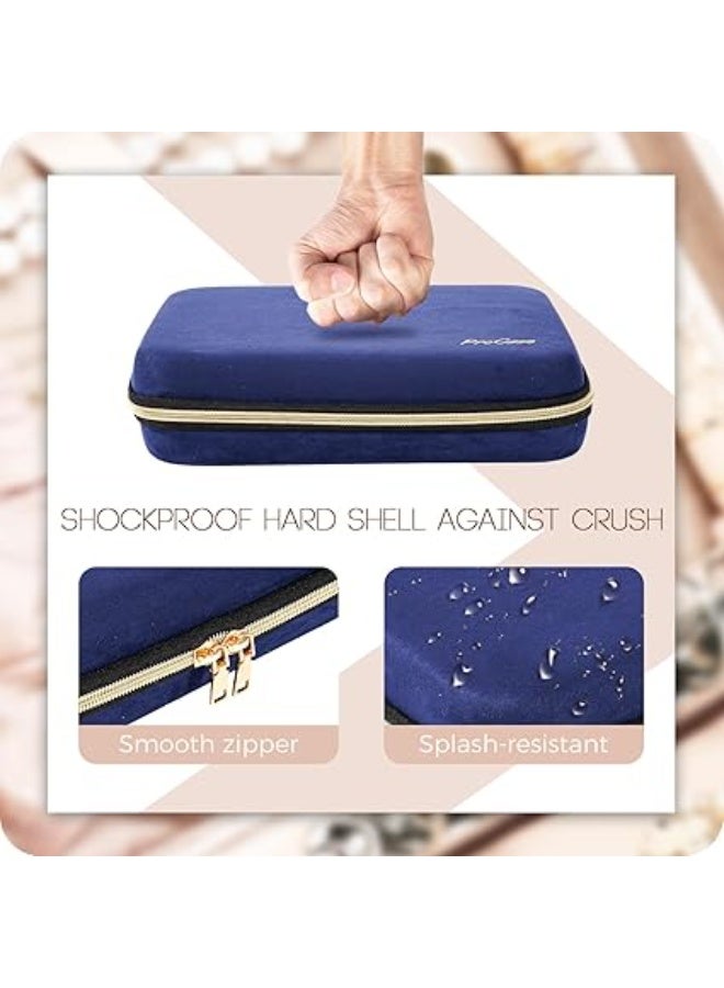 بروكاس بروكيس حافظة تنظيم مجوهرات كبيرة للسفر، لتخزين المجوهرات في المنزل مع جيوب شفافة للتقديم، حقيبة جيب بسحاب للاقراط والقلائد والاساور - كحلي - Image 3